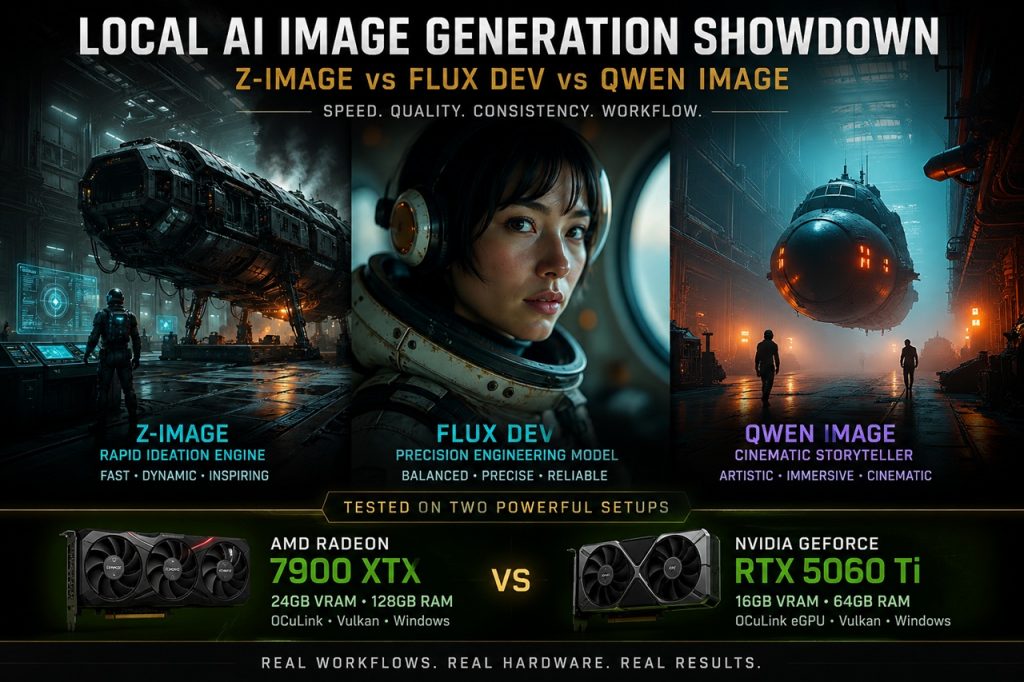Local AI Image Generation in 2026: Comparing Z-Image, FLUX Dev and Qwen Image on RTX 5060 Ti and Radeon RX 7900 XTX
