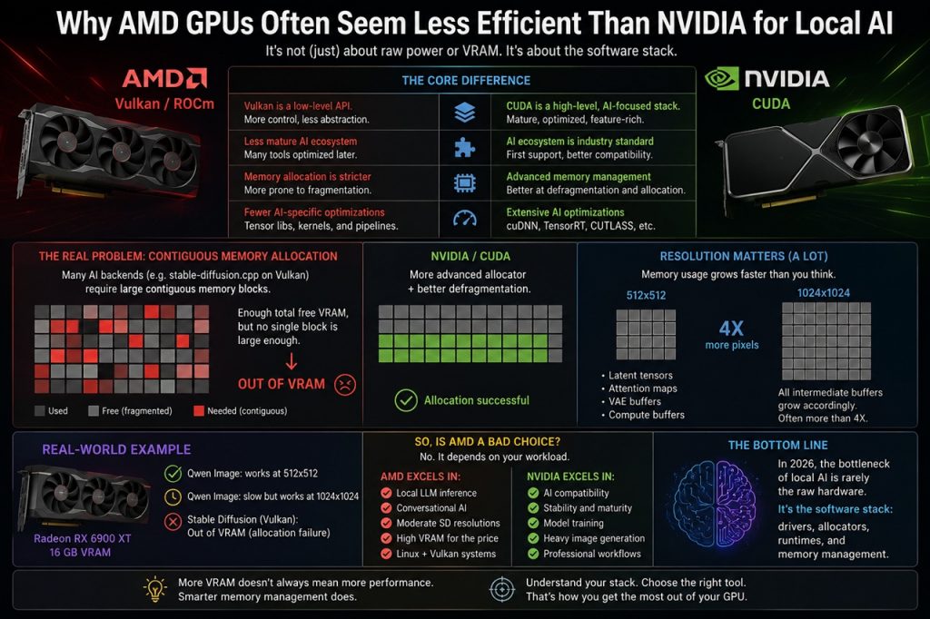Why AMD GPUs Often Seem Less Efficient Than NVIDIA for Local AI