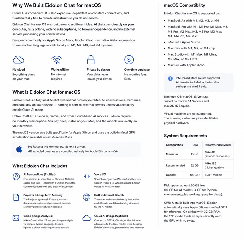 Eidolon Chat for macOS: local AI natively optimized for Apple Silicon